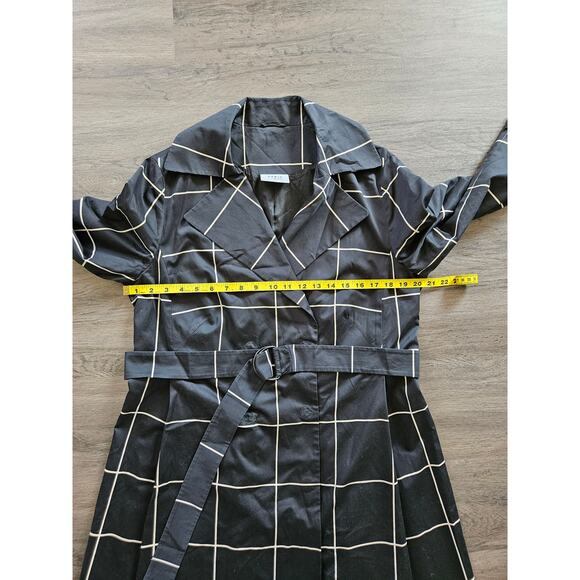 Akris Punto Black Big Grid Belted Trench Coat Size 14 - Picture 14 of 16